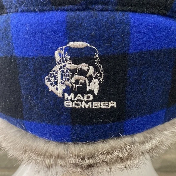 Mad Bomber Trapper Hat, Blue & Black Plaid, Large - Picture 5 of 13